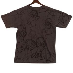 Utility Gray Short Sleeve Tee with Artistic Pattern Medium